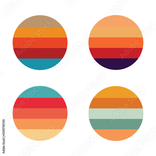 Retro Sunset-Inspired Circle vector illustration