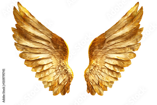 a high quality stock photograph of a single golden angel wings seperated from each other isolated on a white background photo