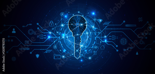 technology circuit board key icon. Cyber ​​data security and privacy concept. modern technology innovation concept background	