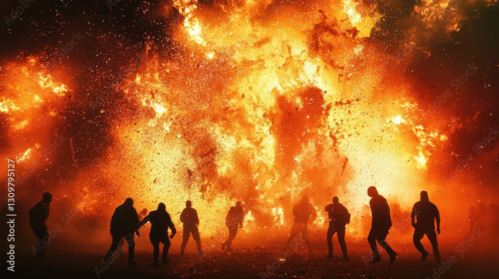 Fototapeta premium A group of people are playing a game in front of a fire