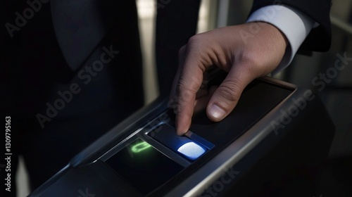 Wallpaper Mural Biometric authentication system: man verifying identity using fingerprint scan Torontodigital.ca