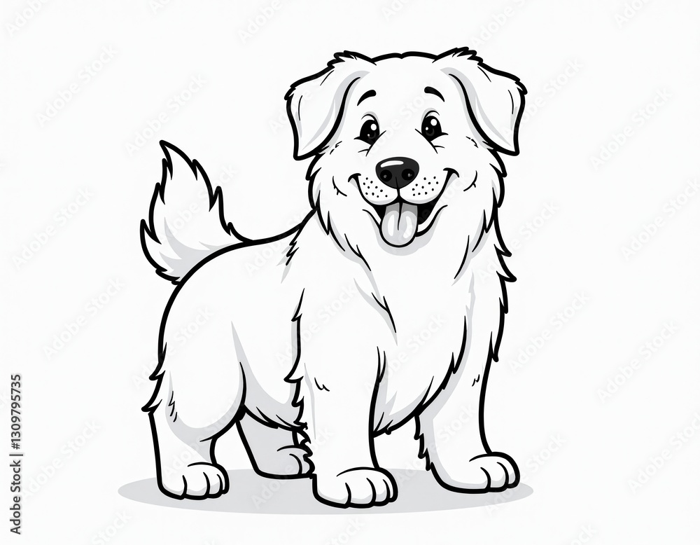 Fototapeta premium Happy White Fluffy Dog Cartoon Illustration