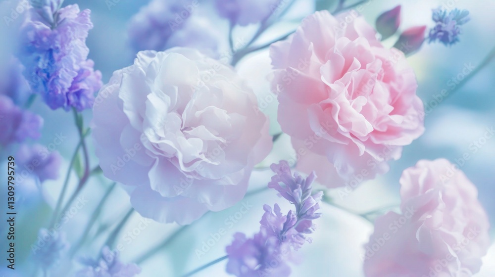 Soft Focus Floral Arrangement with Pastel Hues of Carnations and Lavender Soft Focus Floral Arrangement with Pastel Hues of Carnations and Lavender