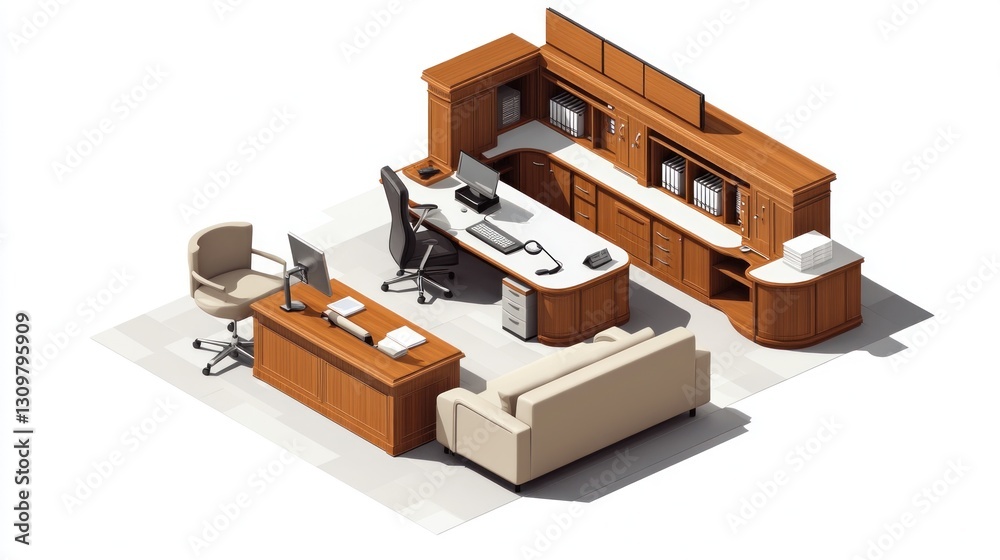 Isometric Office Layout with Wooden Furniture Isometric Office Layout with Wooden Furniture