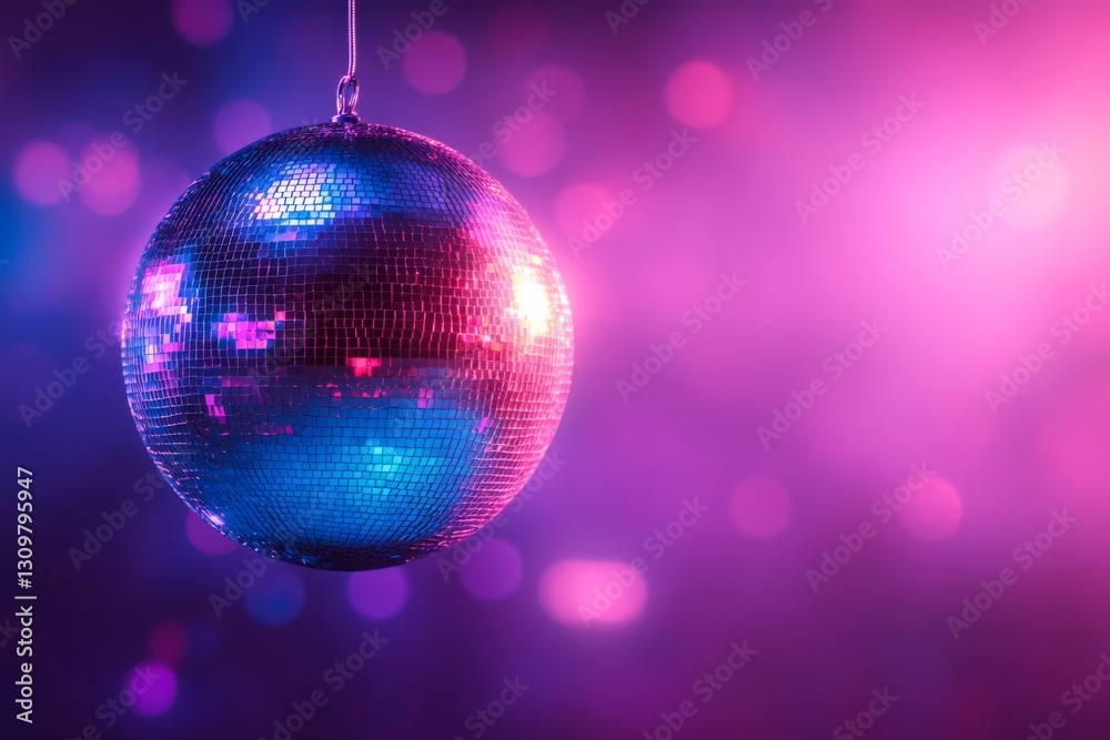 Fototapeta premium Disco Ball Reflecting Pink And Blue Sparkle