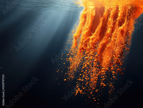 vibrant orange substance disperses underwater, creating striking visual effect