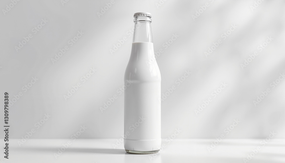 Realistic milk bottle mockup on gradient background, product showcase, bottle mockup with cap 
