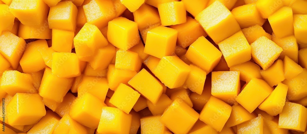 The texture of luscious mango cubes from above. The texture of luscious mango cubes from above.