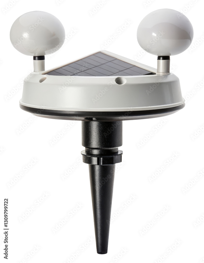 Solar powered pest repeller stands in a garden on a transparent background Solar powered pest repeller stands in a garden on a transparent background
