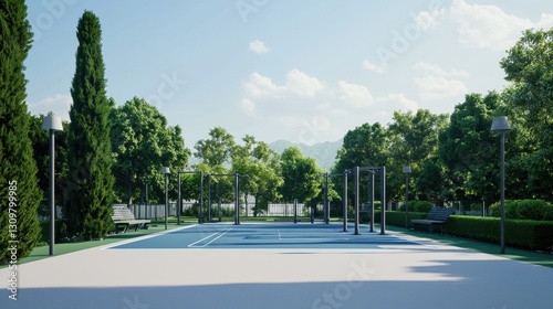 Wallpaper Mural Modern Outdoor Fitness Area with Equipment and Lush Greenery Torontodigital.ca
