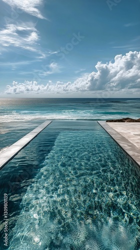Infinity Pool Overlooks Serene Ocean Waters Under a Clear Sky