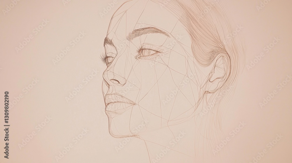 A woman's face is drawn in a patterned style A woman's face is drawn in a patterned style