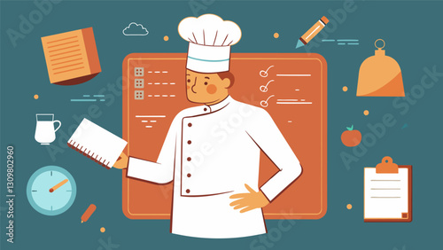 In one corner of a culinary sketchbook a chef sketches out a rough plan for their dream restaurant complete with notes on potential menu items and. Vector illustration