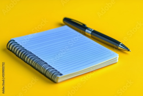 Notebook and Pen Resting on a Bright Yellow Surface Highlighting Creativity a...