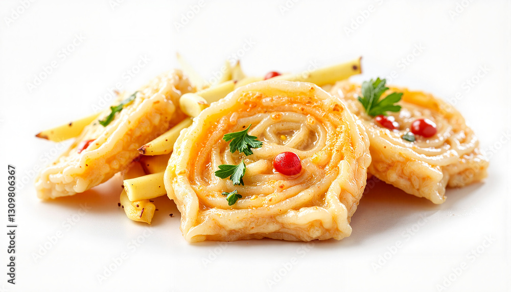 Fototapeta premium Delicious Manakish rolls on a white background, culinary delight