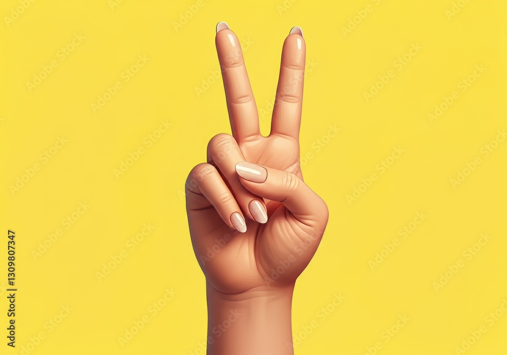 Naklejka premium Hand making a peace sign against a bright yellow background