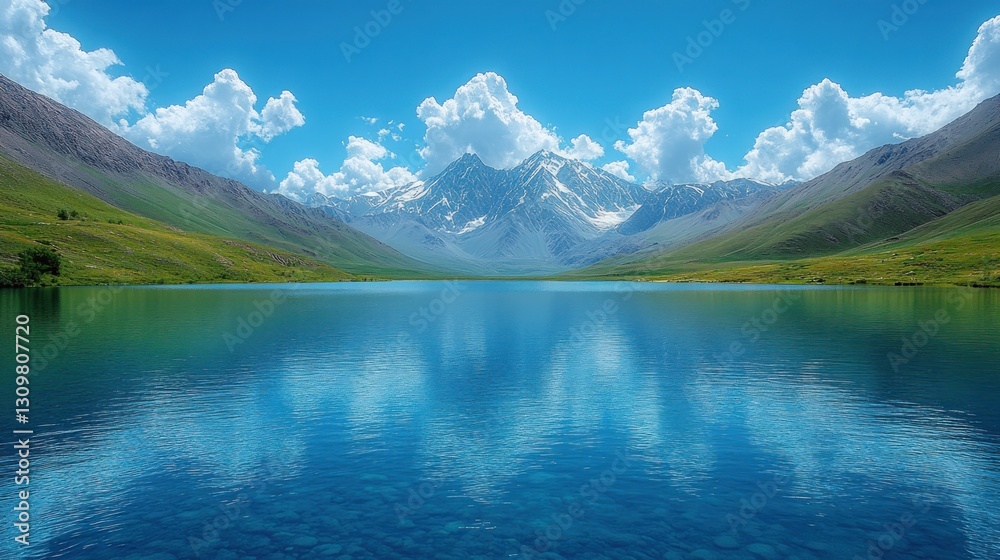 Fototapeta premium Serene mountain lake reflecting a vibrant sky (1)
