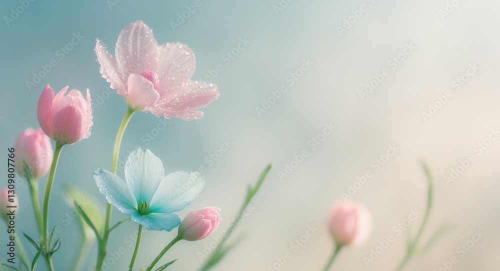 Fototapeta premium Freshness in Bloom Dewy Spring Morning on Soft Gradient Background