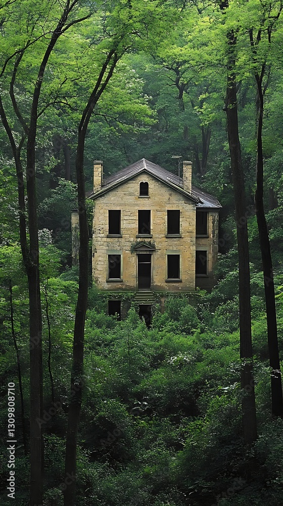Abandoned house surrounded by green forest in nature Abandoned house surrounded by green forest in nature