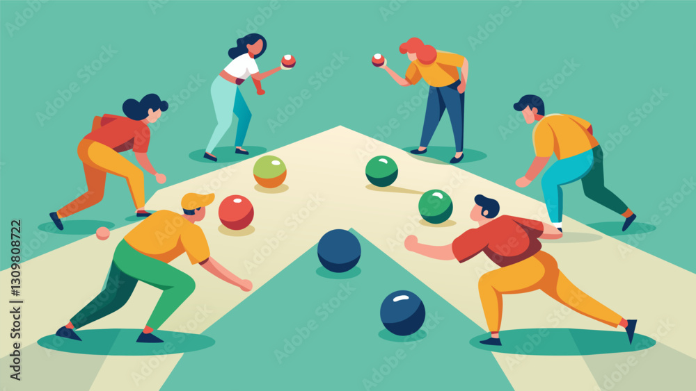 Fototapeta premium A bocce game nearing its end with both teams fiercely competing and using all their strategic skills to outplay the other.. Vector illustration