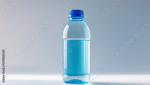 Bottle of water with a blue cap and a blue top.