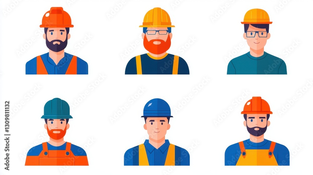 Cartoon Characters Wearing Construction Hats and Safety Gear Illustrations Cartoon Characters Wearing Construction Hats and Safety Gear Illustrations