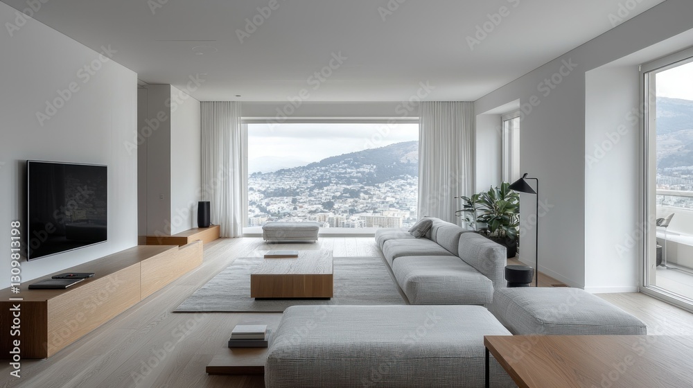 Fototapeta premium Modern apartment living room with mountain view (2)