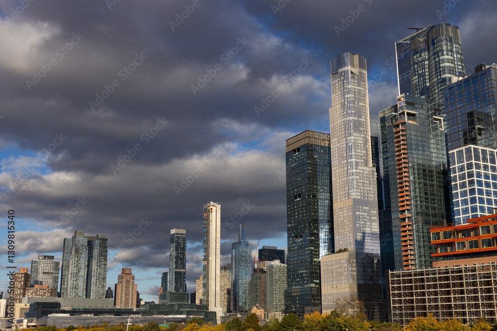 Obraz premium Modern Glass Skyscrapers in the Hudson Yards New York City Skyline