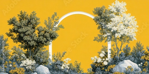 a surreal scene of a garden...
