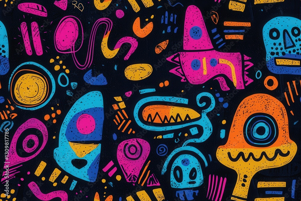 Obraz premium Creative doodle art with different shapes seamless texture map pattern background