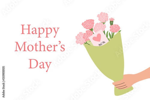 Mother's day greeting card with carnations bouquet design.