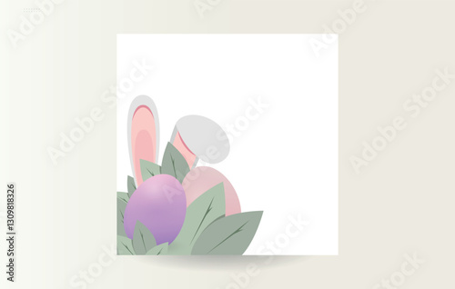 Easter. Rabbit and purple Easter egg. Banner, leaflet, flyer, postcard.