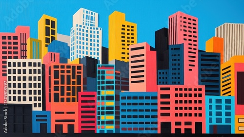 Colorful Urban Skyline with Abstract Buildings and Vibrant Colors
