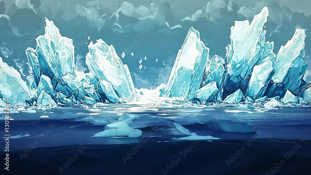 Icy landscape with glaciers and water reflections offering a serene and pristine vista