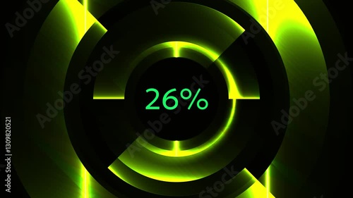 motion graphics video light green with 0 to 100 percent animation on plain black background