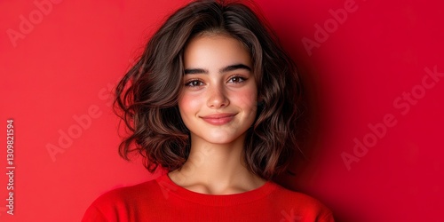 Smiling Woman in Red: A cap...