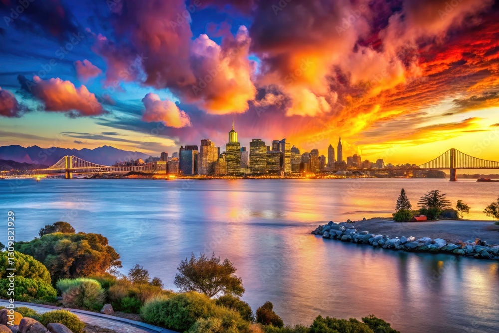 Fototapeta premium Stunning Emeryville Bay View, San Francisco Skyline, California Coastline Photography