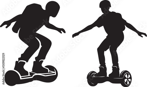 silhouette of person on hover board vector art illustration isolated on transparent background