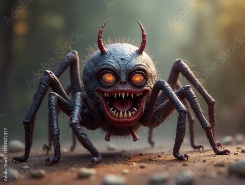 Cartoon monster, creepy and hypertrophied Minion, looks like a spider monster