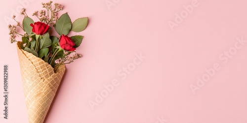 Rose Bouquet in a Waffle Co...
