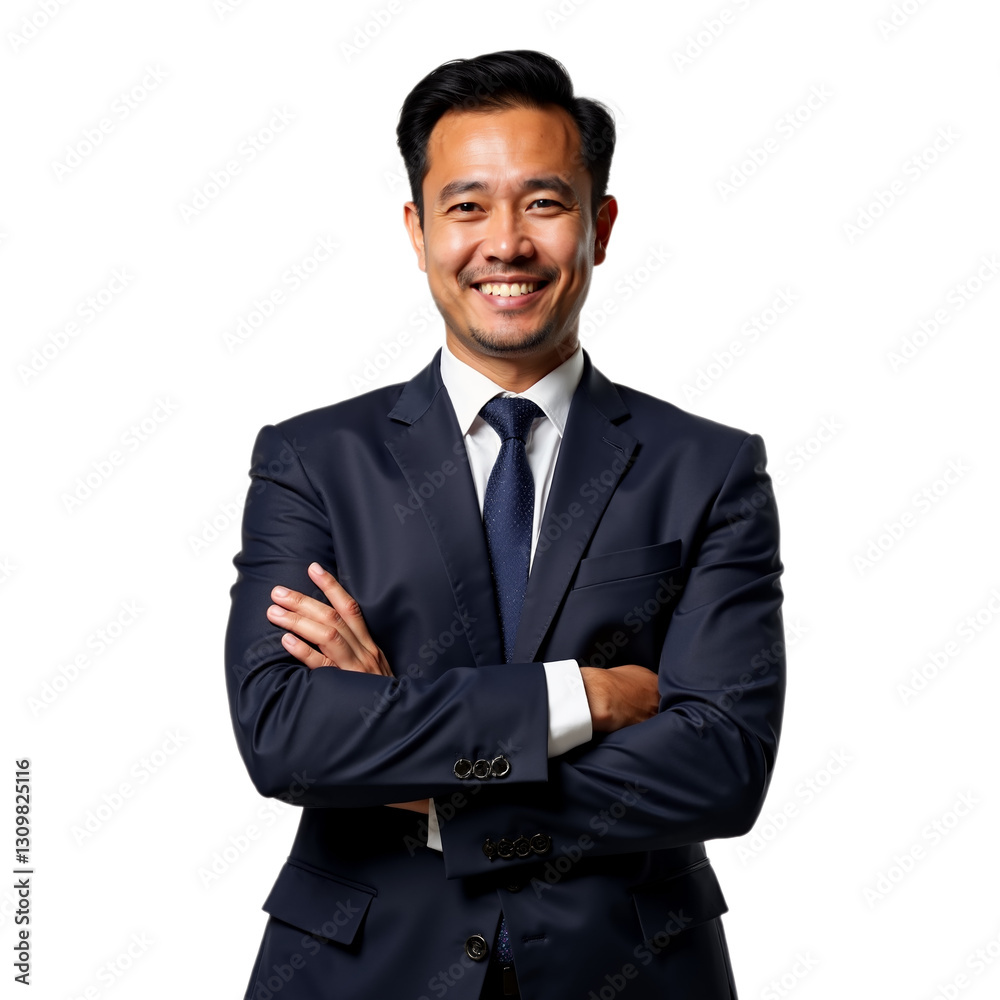 Smiling businessman in suit with crossed arms against plain background Smiling businessman in suit with crossed arms against plain background