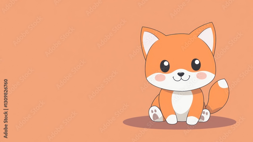A Cute Cartoon Fox Sitting on a Plain Peach Colored Background A Cute Cartoon Fox Sitting on a Plain Peach Colored Background