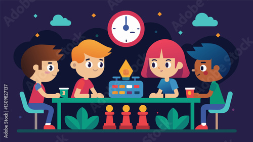 The intensity is palpable as the game clock ticks down and the junior gamers make their final moves in a realtime strategy game.. Vector illustration