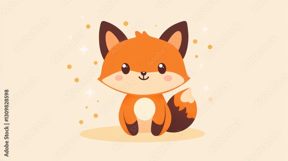 Fototapeta premium An adorable cartoon fox with shiny stars and dots around it