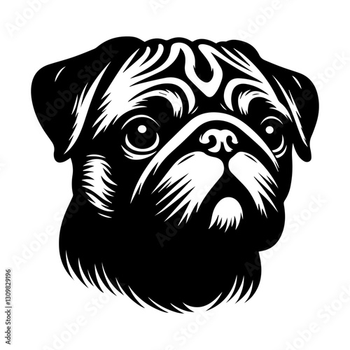 Pug's head is a black and white logo. EPS vector graphics.