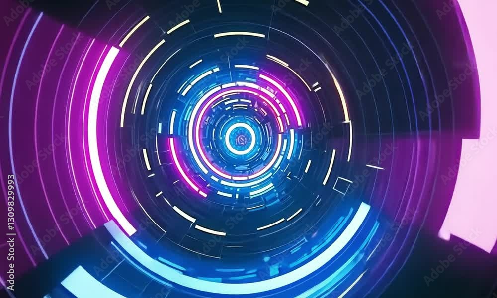 Futuristic Neon Tunnel, Abstract Circle, Digital Tunnel, Light Rings, Glowing Design, Sci-Fi Abstract, Technology Background Stock Video 4K Ultra Full HD Video Footage Download