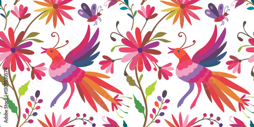 Festive Mexican floral motif. Ornate ethnic Mexican embroidery Otomi. Design for wallpaper, wrapping paper, background, fabric.