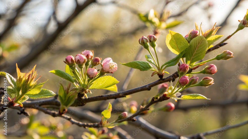 blooming apple tree, Spring blunting, blooming of buds on a tree, close-up of the kidneys blooming apple tree, Spring blunting, blooming of buds on a tree, close-up of the kidneys