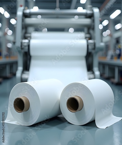 Modern Paper Manufacturing Facility with Cylindrical Paper Rolls and Advanced Machinery