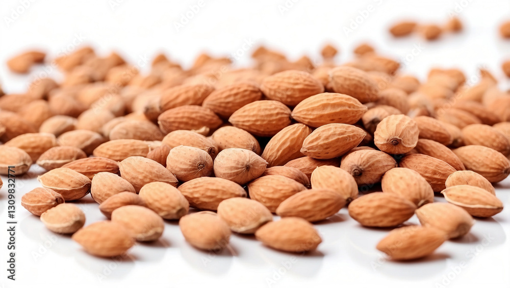 A Tempting Display of Delicious Almonds Isolated on a White Background for Nut Lovers A Tempting Display of Delicious Almonds Isolated on a White Background for Nut Lovers